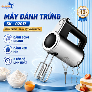Máy Đánh Trứng Đánh Kem Cầm Tay 02017 Với 5 Mức Tốc Độ, Trộn Bột Inox 304 Cao Cấp
