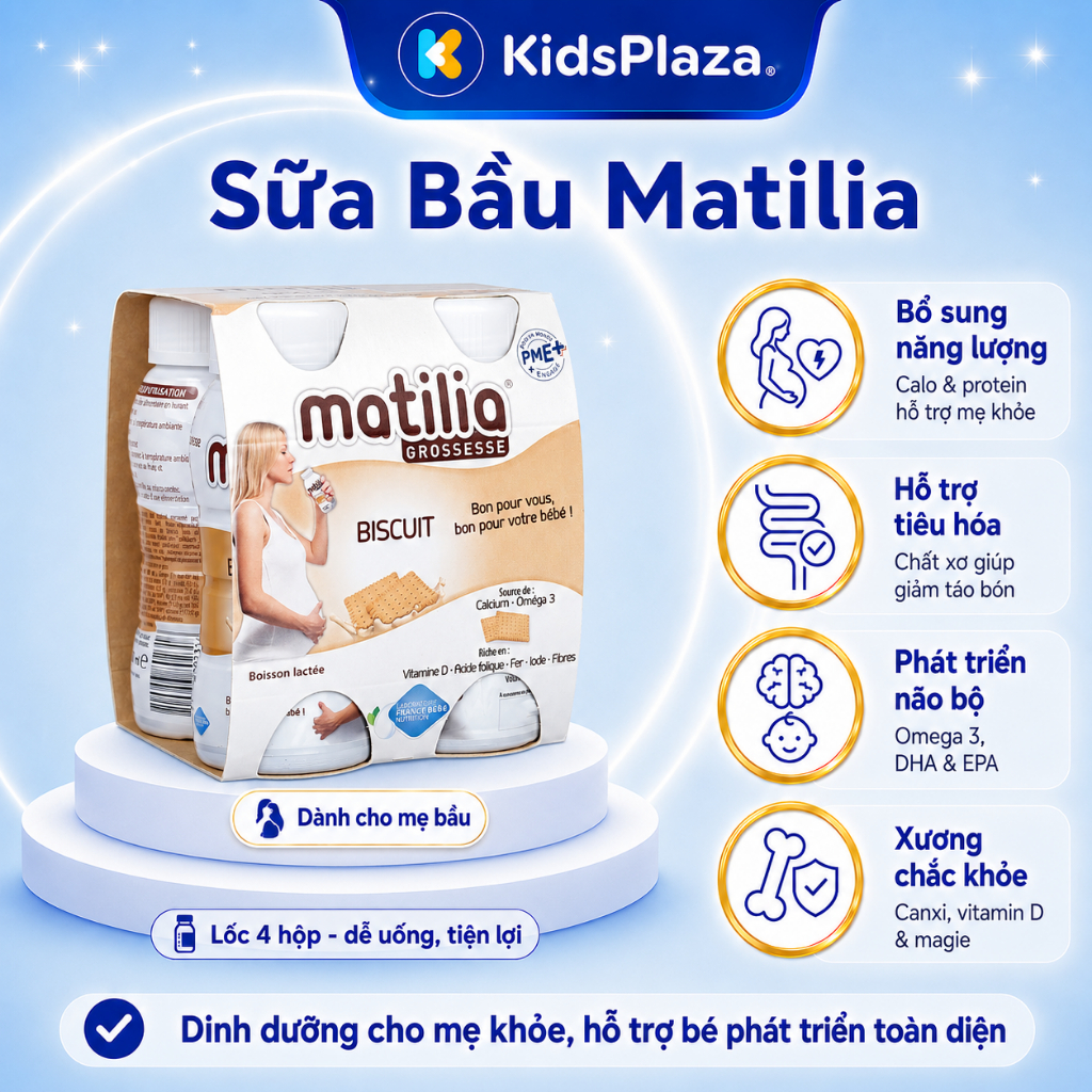 Sữa Bầu Matilia Vị Bích Quy/ Vani/ Dâu/ Socola chính hãng (Lốc 4 Hộp) - Chính hãng KidsPlaza