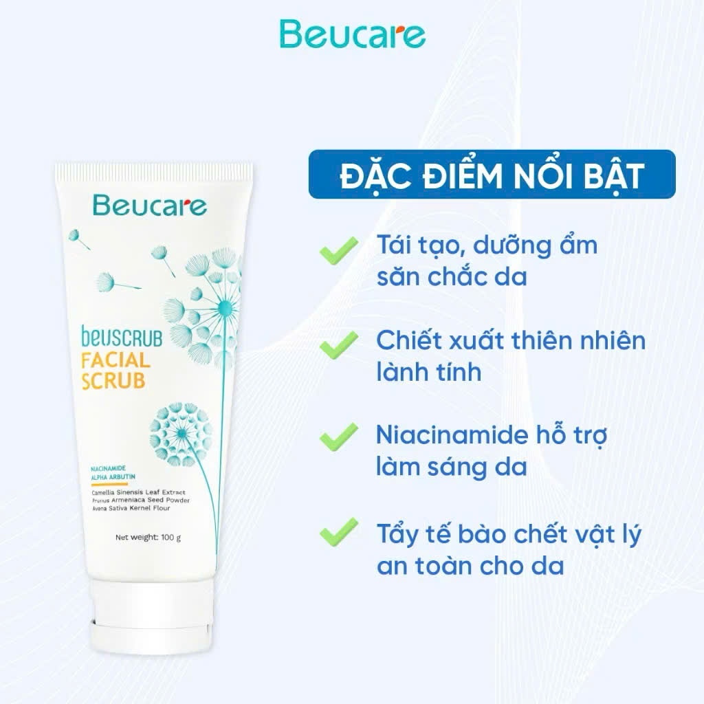 [Pass KOC 99%][UN.SEALED] ￼Tẩy tế bào chết da mặt BEUCARE trà xanh ,thấm hút dầu thừa , làm sạch da,