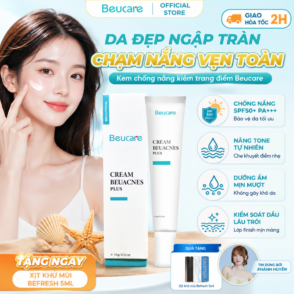 Kem giảm mụn nhanh 24h BEUACNES PLUS mụn trứng cá, chiết xuất rau má, hỗ trợ mờ thâm mụn 15g