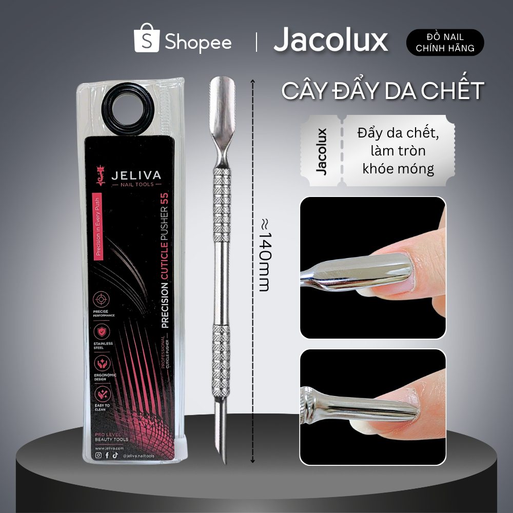 Cây đẩy da sủi móng inox không gỉ JELIVA đồ làm nails Nghi Thảo DCDD