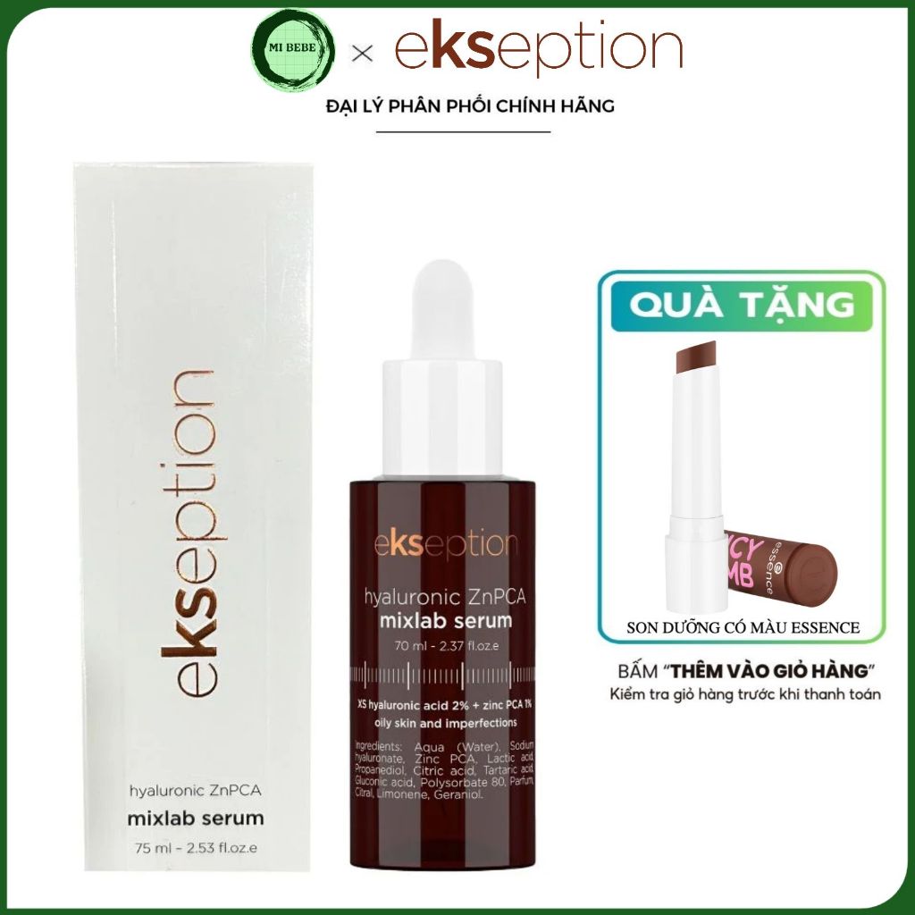 Serum kẽm Ekseption Hyaluronic ZnPCA Mixlab, HA + 1% ZnPCA giảm mụn, kiềm dầu 75ml - Mibebe