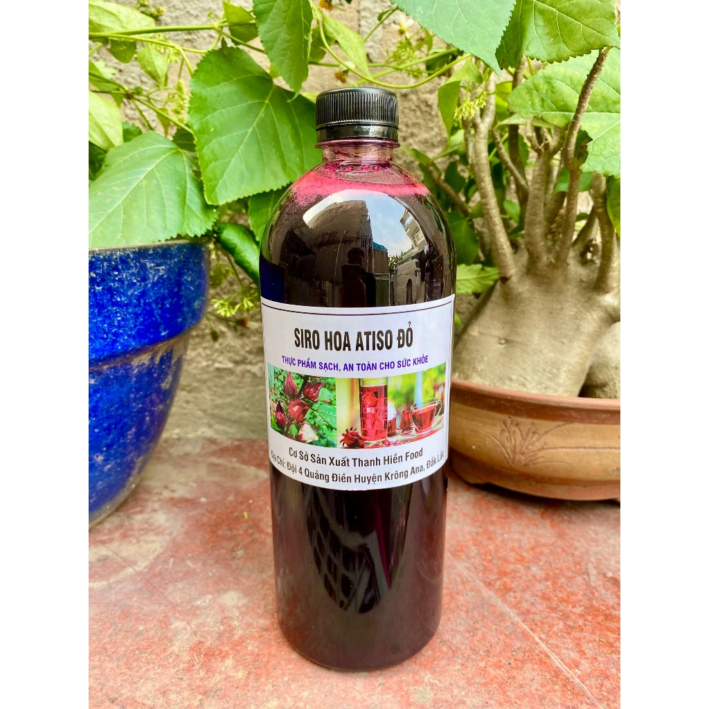 Siro hoa Atiso đỏ 1 Lít , nước cốt Hoa Atiso đỏ ngâm đường phèn ( không kèm bông)