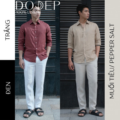 DODEP Quần dài nam linen 100% Slim Fit Không thun
