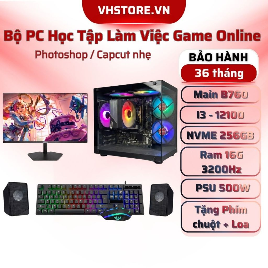 Bộ PC Học Tập Chơi Game Online VH12100 BC SSD 512G RAM 16G l VH STORE PC