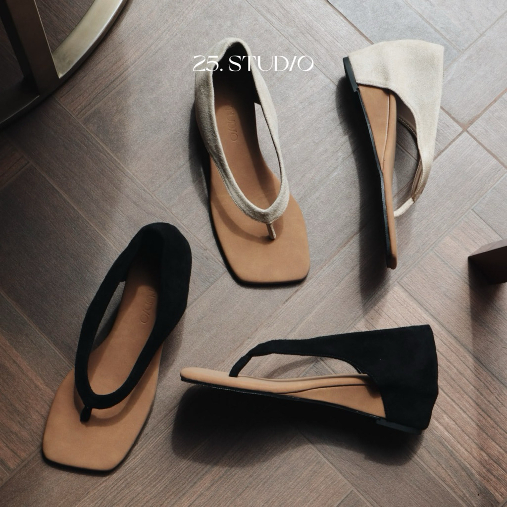 25 STUDIO Giày sandals da lộn xỏ ngón cao 4cm Velvet Sandals