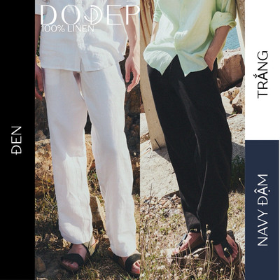 DODEP Quần dài nam linen 100% Straight Fit ống suông Không thun