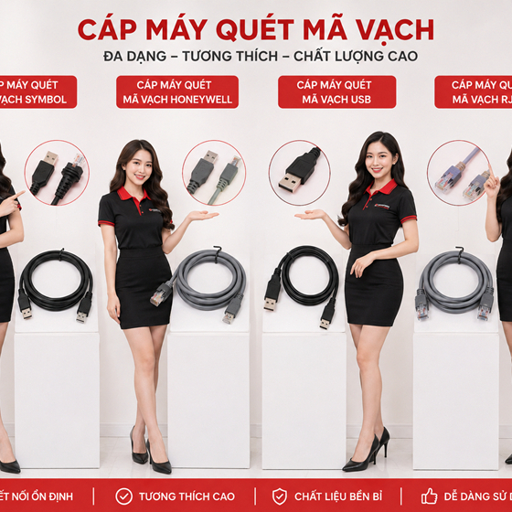 Cáp máy quét mã vạch Symbol, Datalogic, Honeywell, Cino mới 100%, dài 3m
