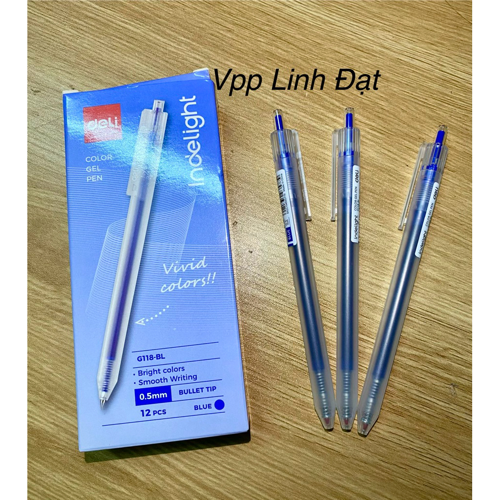[Hộp 12 bút] bút bi bấm mực gel nét 0.5mm Deli G118, bút bi gel thân nhám mờ G188 Deli nhiều màu ind