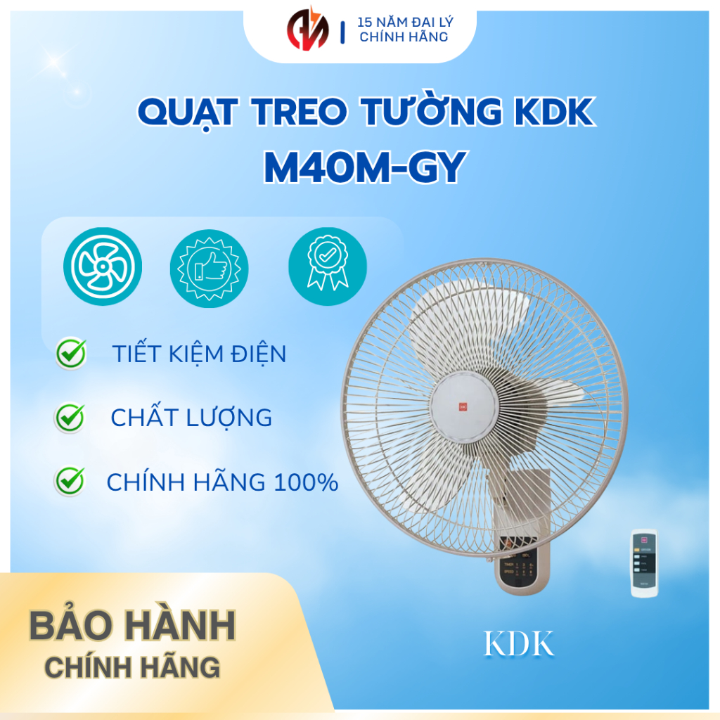 Quạt treo tường KDK M40M màu trắng xám- có Remote