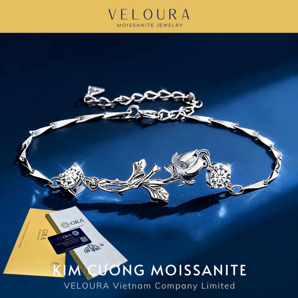 Vòng Tay Nữ Kim Cương Moissanite 1 Carat - Đóa Hồng Tình Yêu Vĩnh Cửu | VELOURA VJVT029