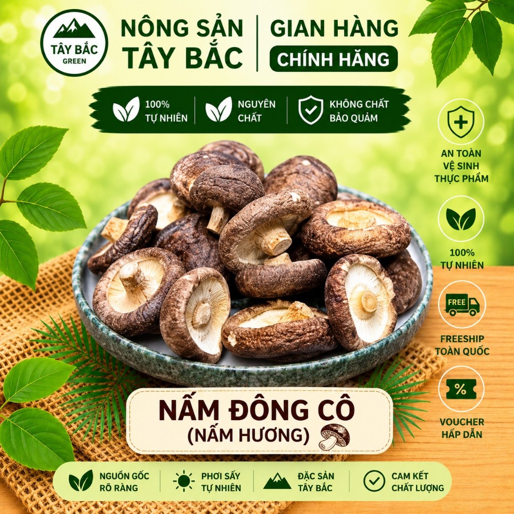 1KG Nấm Đông Cô Khô Tây Bắc Green | Nấm Hương Khô, Nấm Đông Cô Sấy Khô Tự Nhiên, Đặc Sản Tây Bắc