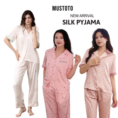 MUSTOTO Bộ Mặc Nhà Pyjama Lụa Tay Ngắn Quần Dài Cao Cấp Mềm Mát (MB56)