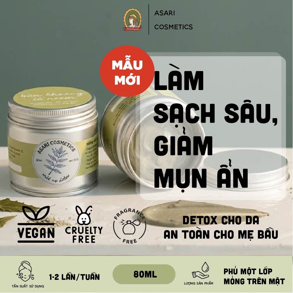 [12-80ml] Mặt nạ làm sạch sâu, detox bùn khoáng lá neem handmade Asari Cosmetics