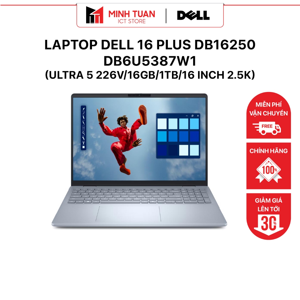 [TẶNG KÈM CHUỘT] Laptop Dell 16 Plus DB16250 DB6U5387W1 (Ultra 5 226V | 16GB | 1TB | 16 inch 2.5K)