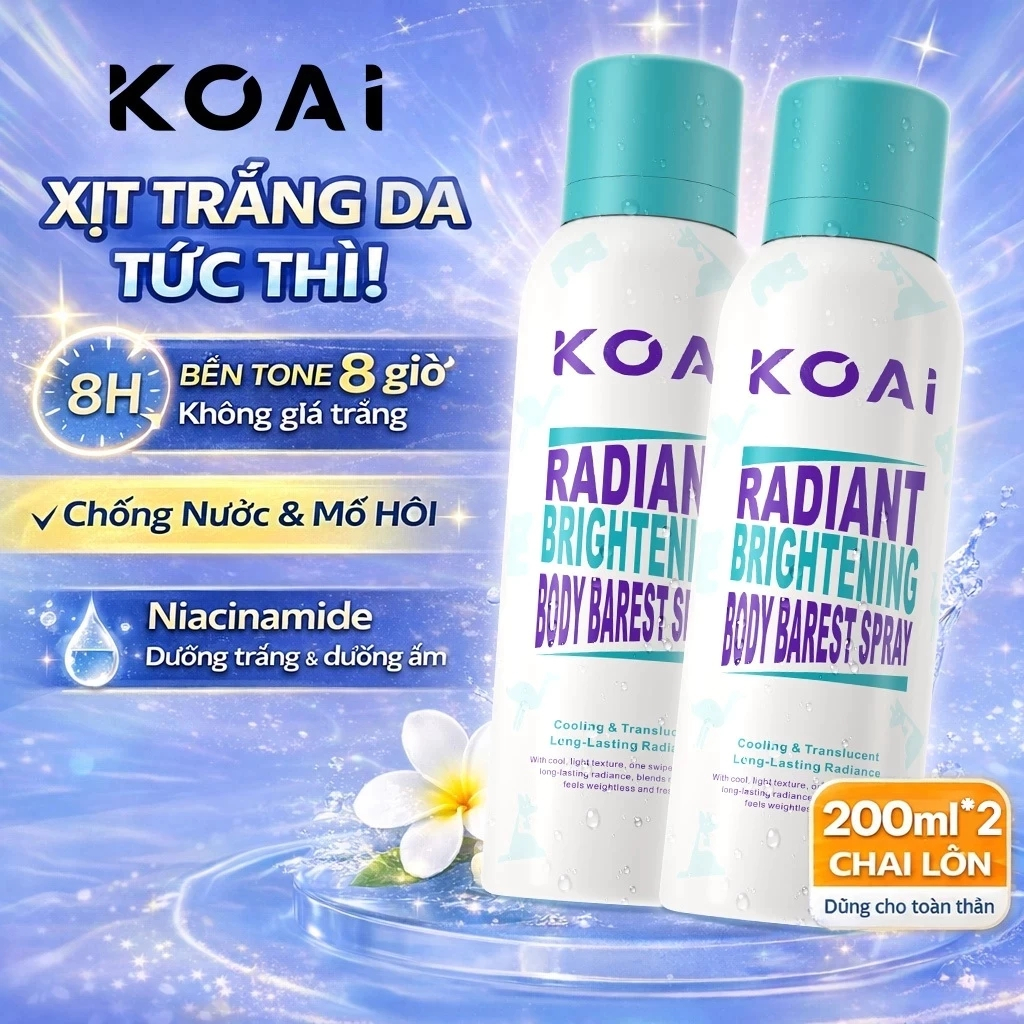 Xịt Body Nâng Tone Koai 200ml*2chai – Da Sáng Mịn, Dưỡng Ẩm, Chống Nước Mồ…