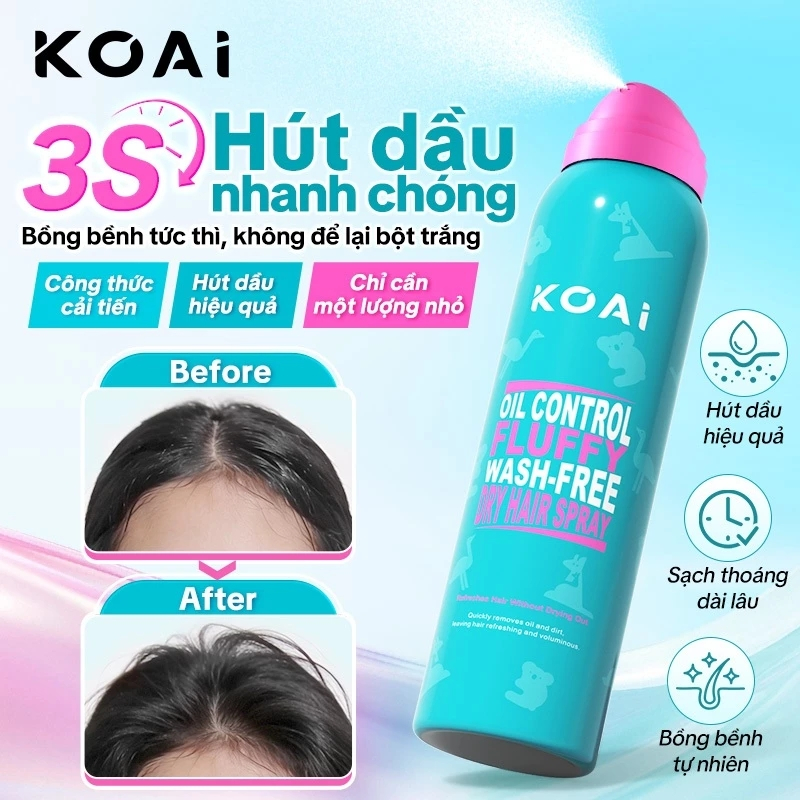 Xịt gội khô KOAI Dry Shampoo Spray 150ml Kiềm dầu nhanh, tóc bồng bềnh tự…