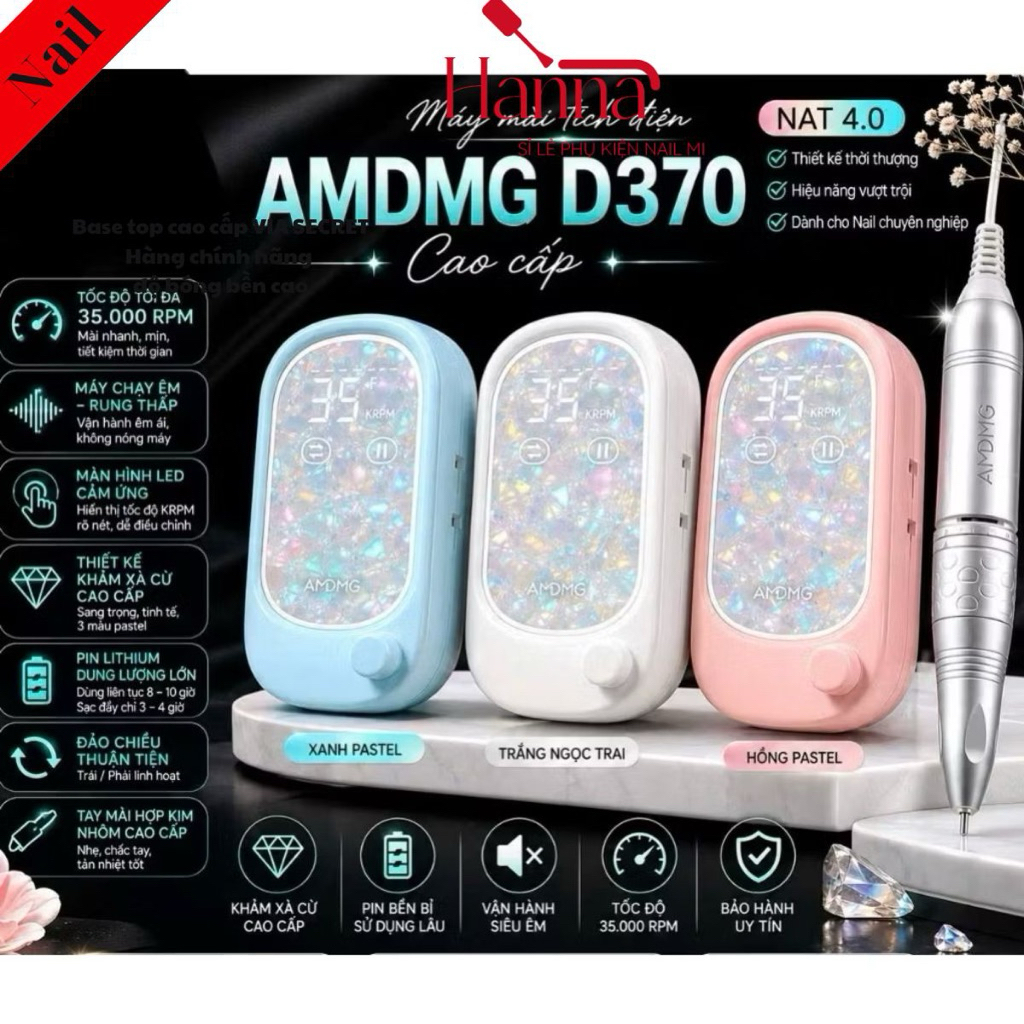 Máy mài Nail tích điện AMDMG D370 [máy khoẻ, êm, bền ]