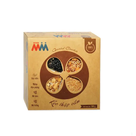 Kẹo Mè Thập Cẩm MM 180g – 4 Vị Mè Đen, Đậu Phộng, Mè Trắng, Đậu Phộng Mè | Giòn Thơm, Hộp Tiện Lợi