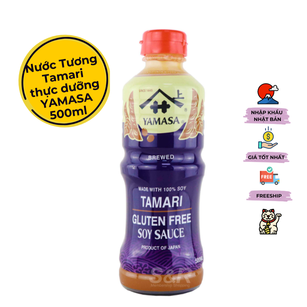Nước Tương Tamari Shoyu thực dưỡng nhập khẩu Nhật Bản/Tamari Gluten Free Soy Sauce Yamasa/Chai 500ml