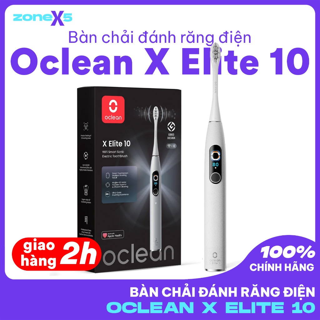 Bàn Chải Điện Oclean X Elite 10 Màn Hình Cảm Ứng, Tương Thích Apple Health, Động Cơ 84000 Nhịp, Siêu