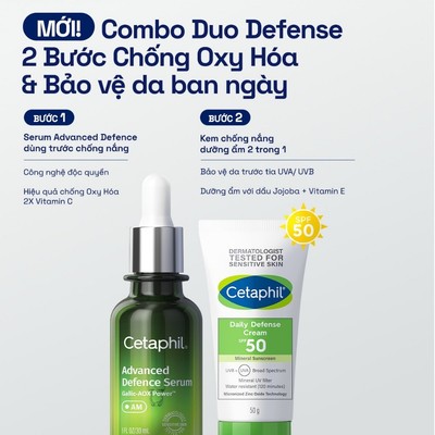 [SVIP] Combo Serum Tinh chất dưỡng da Advanced Defence 30ml và Kem chống nắng dưỡng ẩm Cetaphil Defense Cream SPF 50G