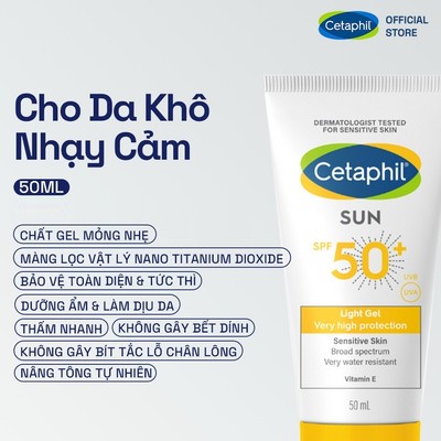 [SVIP] Gel chống nắng vật lý dưỡng ẩm 2in1 dịu lành cho da thiên khô nhạy cảm Cetaphil Sun SPF 50+ Light Gel 50ML