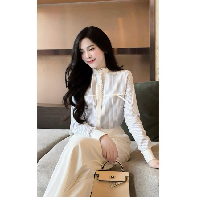 [JANGCLOSET] Áo sơ mi sọc xanh cổ tàu Jang Closet phù hợp đi làm đi chơi CALISTA TOP