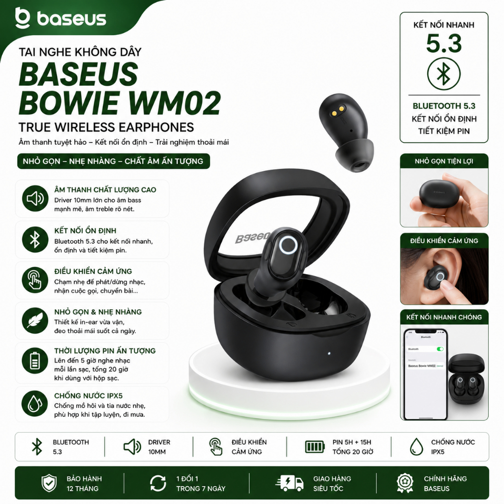 Tai Nghe Không Dây Baseus Bowie WM01 WM02 True Wireless Earphones
