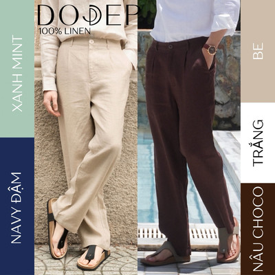DODEP Quần dài nam linen 100% Regular Fit Không thun