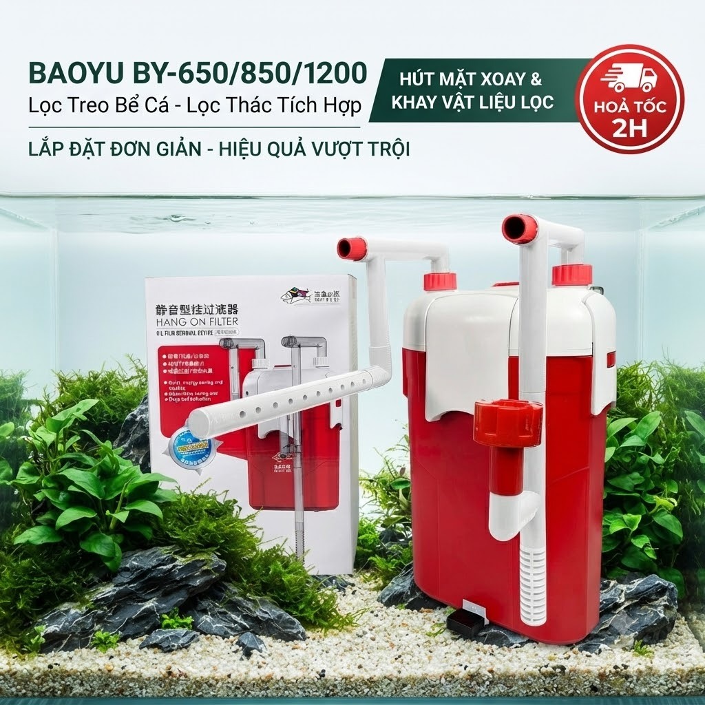 Lọc Treo Bể Cá Baoyu BY-650/BY-850 | Lọc Váng Xoay Thông Minh Cho Bể Thủy Sinh 30-90cm