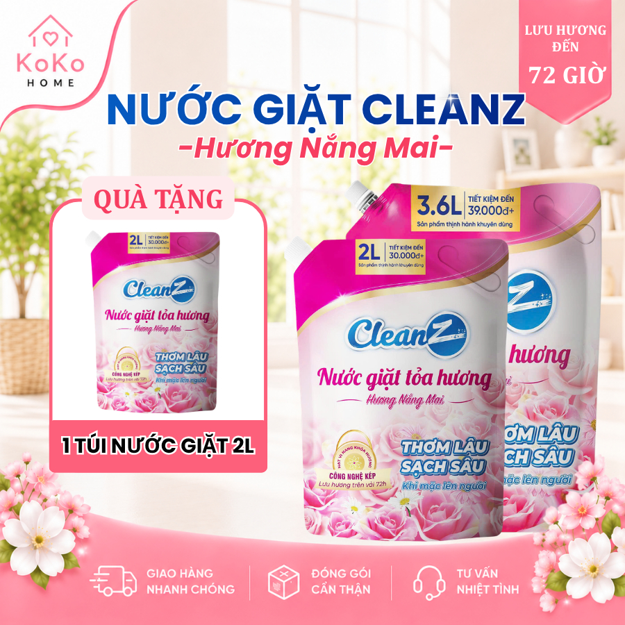 [Mua 1 Tặng 1] Nước Giặt Xả Thơm Lâu CleanZ Hương Nắng Mai Nhẹ Nhàng, Nước Giặt Xả Sạch Sâu Đánh Bay