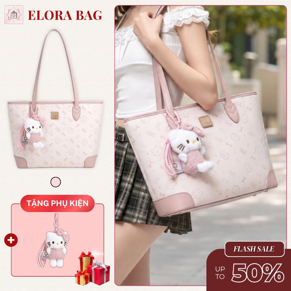 𝐂𝐓𝟎𝟎𝟐 - Túi tote hello kitty nữ đựng a4 laptop, túi đeo vai đi học đi làm tặng charm dễ thương trẻ trung năng động