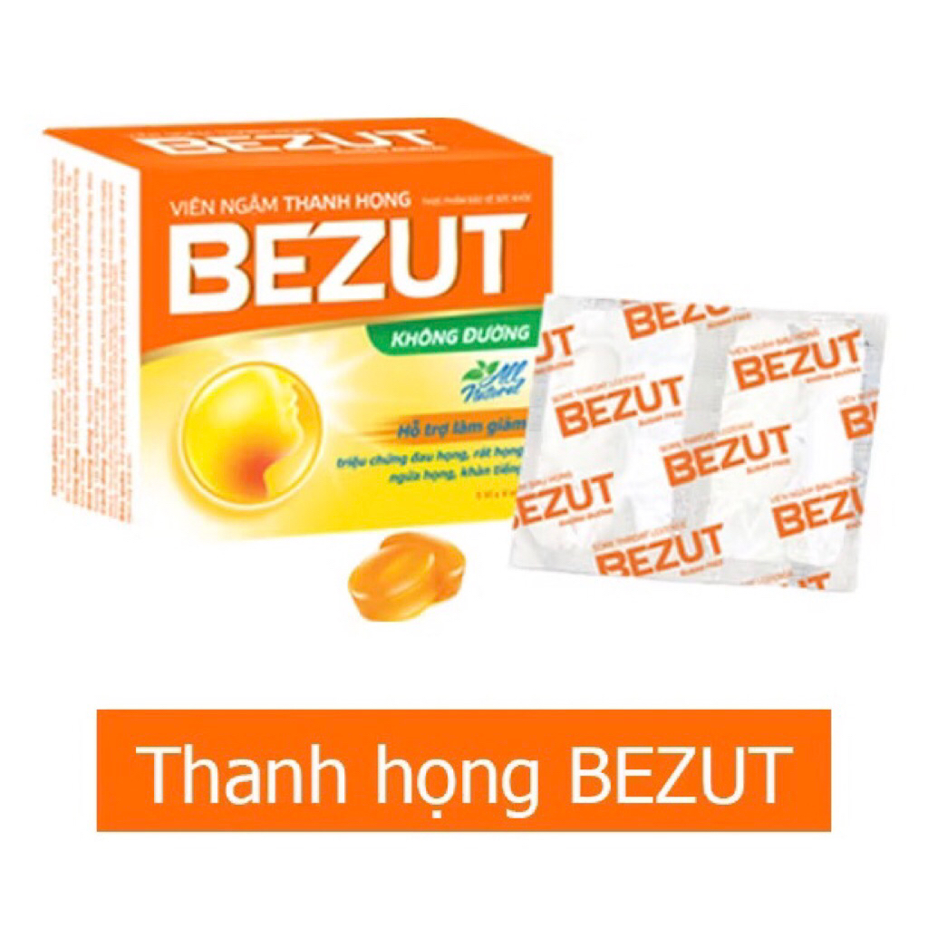 Viên ngậm thanh họng Bezut không đường (Hộp 20 viên) giúp làm dịu và giảm các triệu chứng khó chịu ở