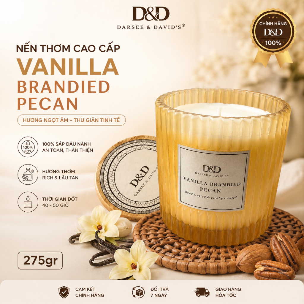Nến Thơm D&D 275g Vanilla Brandied Pecan Hương Vanilla Pecan Ngọt Ấm