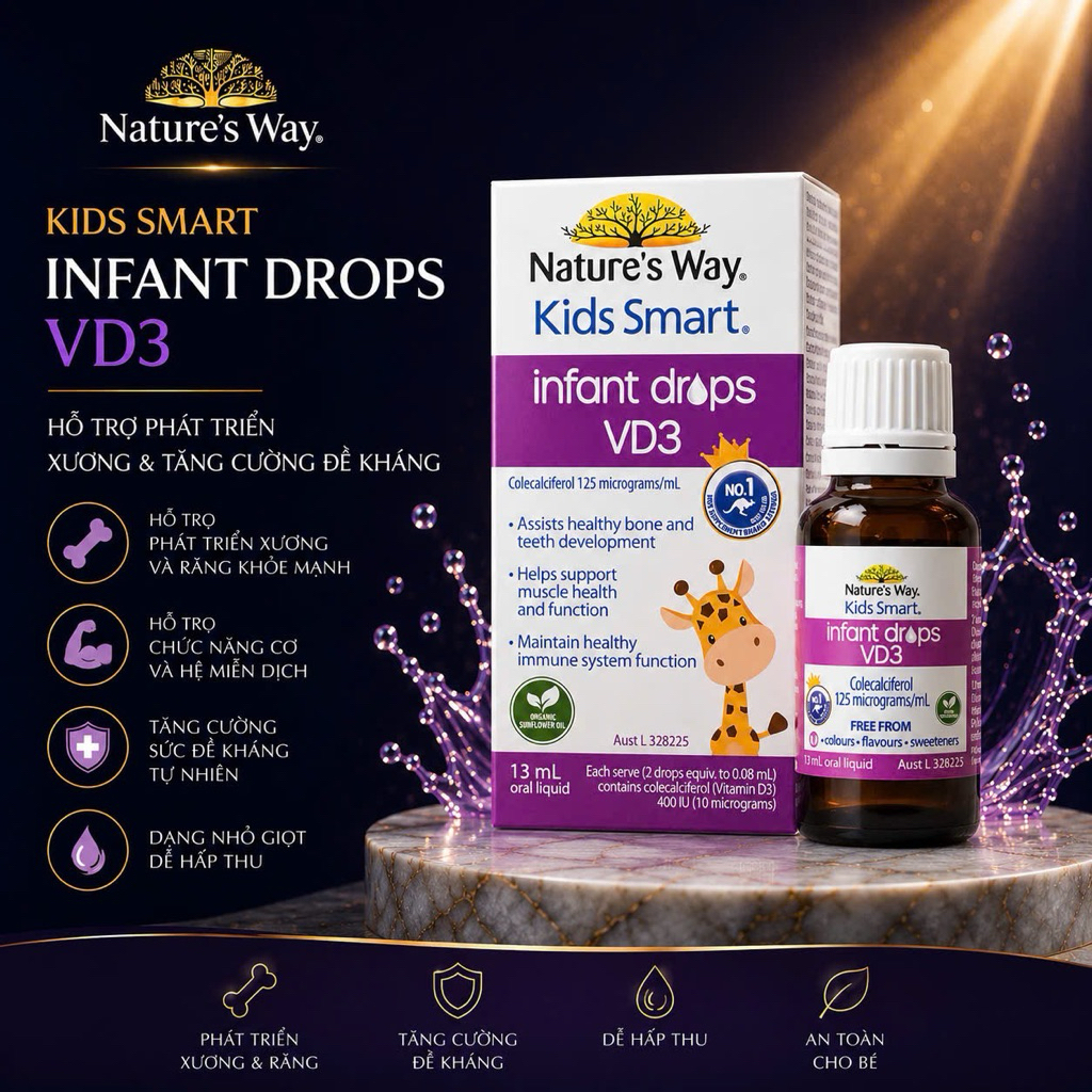 Vitamin D3 dạng nước cho bé Nature's Way Kids Smart Infant Drops VD3 13ml.