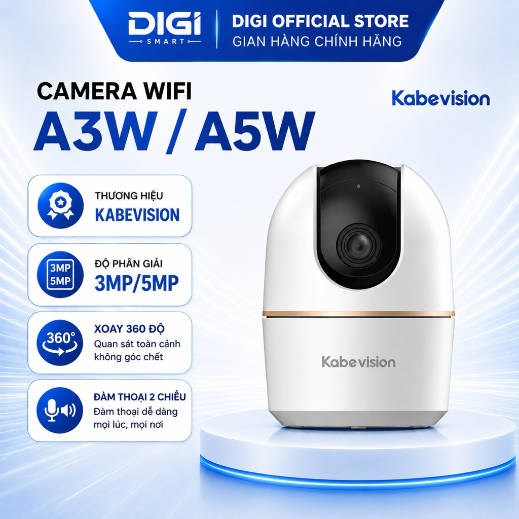 Camera Wifi KBVISION A3W 3MP 2K/A5W 5MP 3K - Xoay 360 Độ, Đàm Thoại 2 Chiều, Theo Dõi Chuyển Động