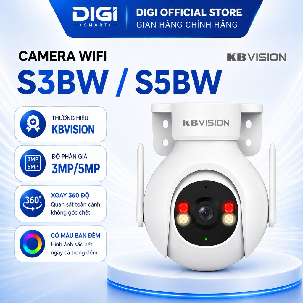Camera Wifi KBVISION KX-S3BW/KX-S5BW Ngoài Trời, Có Màu Ban Đêm, Xoay 360 Độ, Đàm Thoại 2 Chiều