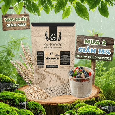 Yến mạch tươi cán mỏng (cán dẹt) GUfoods - Giàu chất xơ, Healthy, Tập gym, Eat clean (túi zip 500g)