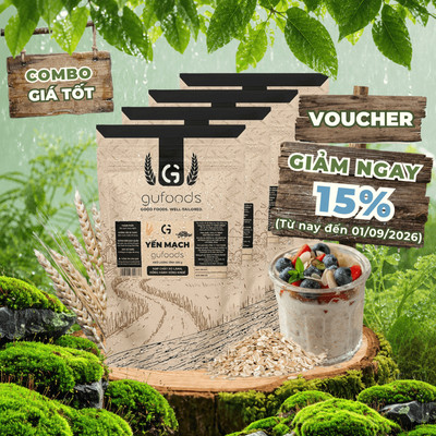 [2kg] Combo 4 Yến mạch tươi cán mỏng (cán dẹt) GUfoods - Healthy, Tập gym (mỗi túi zip 500g)