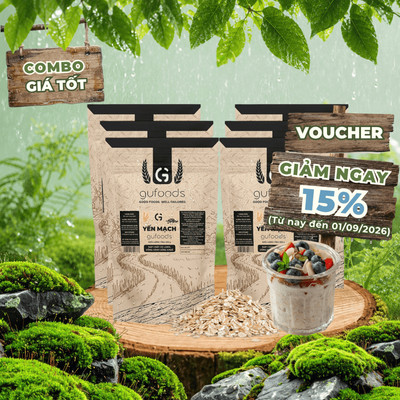 [3kg] Combo 6 Yến mạch tươi cán mỏng (cán dẹt) GUfoods - Healthy, Tập gym (mỗi túi zip 500g)