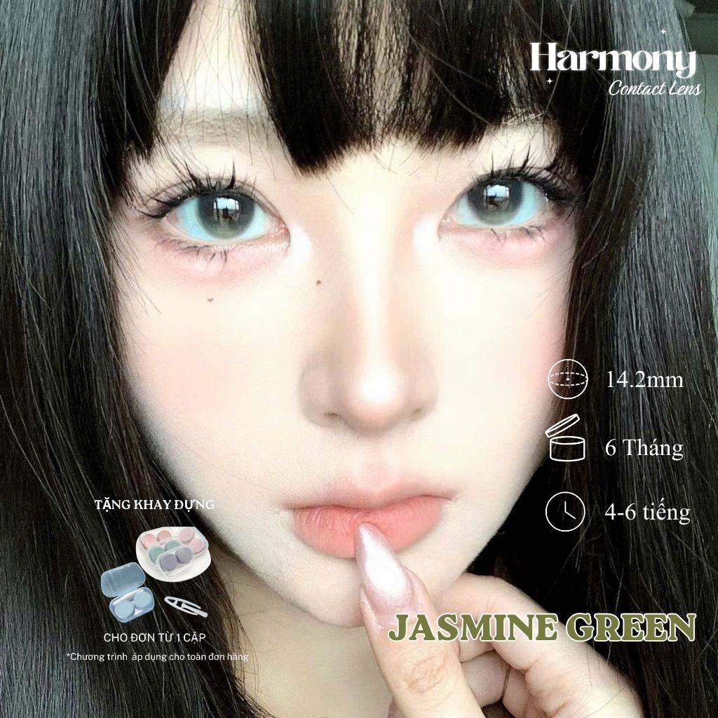 Kính áp tròng - lens xanh ngọc 6 THÁNG HARMONY JASMIN GREEN DIA 14.2mm có độ