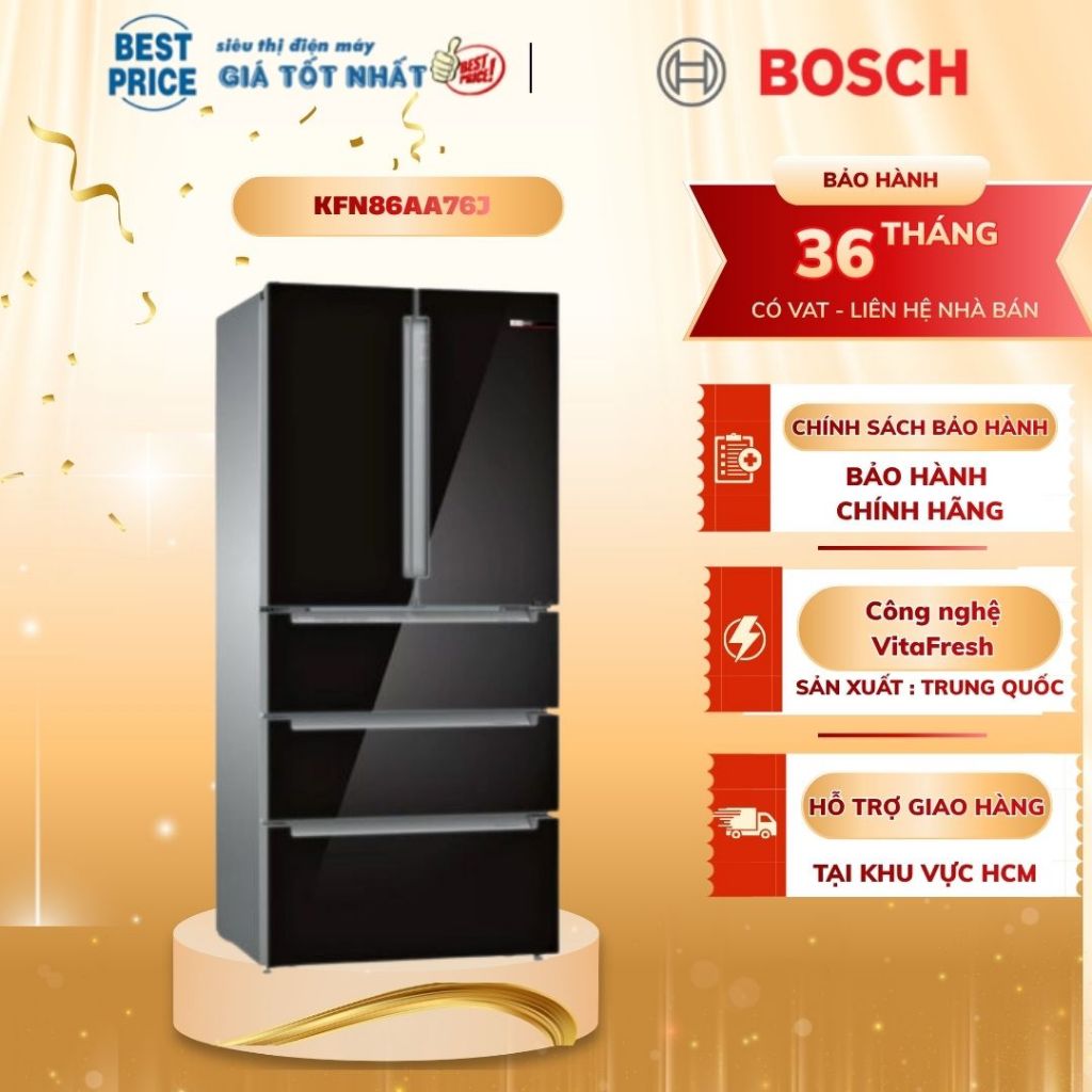 Tủ Lạnh Bosch KFN86AA76J Series 6 – 540 Lít, VitaFresh Plus, Thiết Kế Kiểu Pháp Sang Trọng