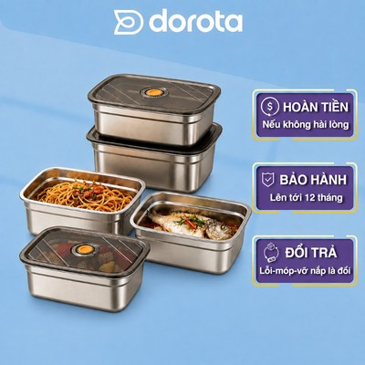 Hộp inox 304 có nắp đậy đựng thực phẩm cao cấp DOROTA, hộp bảo quản thức ăn tủ lạnh ngăn mùi 1500ml
