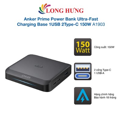 Bộ sạc nhanh Anker Prime Power Bank Ultra-Fast Charging Base 1USB 2Type-C 150W A1903 - Hàng chính hãng