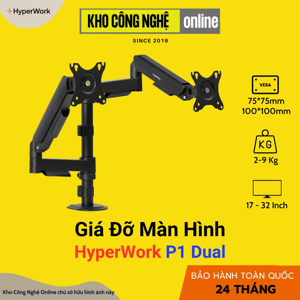 Giá treo màn hình HyperWork P1 Dual (Hàng Chính Hãng)