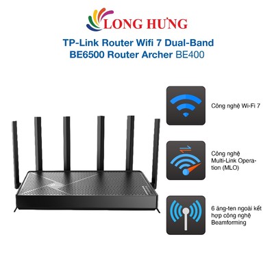 Thiết bị định tuyến mạng không dây TP-Link Router Wifi 7 Dual-Band BE6500 Router Archer BE400 - Hàng chính hãng