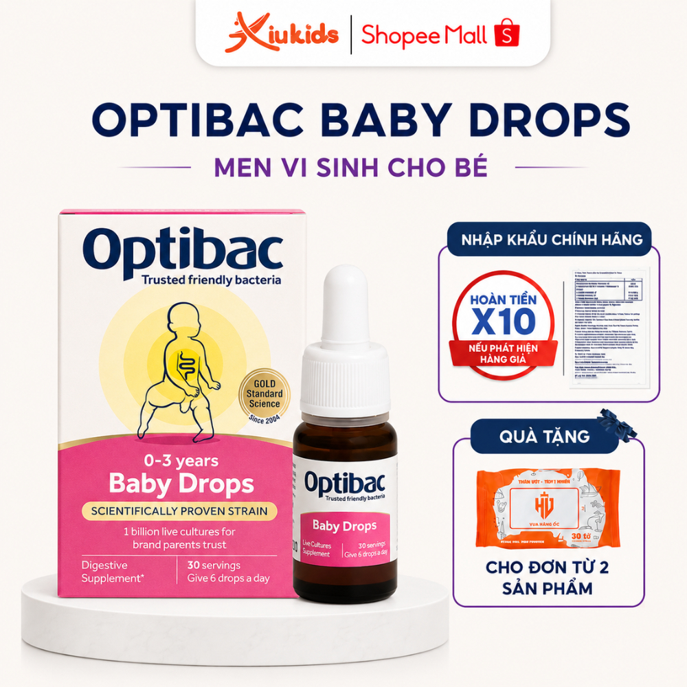 Men Vi Sinh Optibac Hồng - Men Vi Sinh Cho Bé, Lợi Khuẩn Tăng Sức Đề Kháng Cho Bé Táo Bón (Lọ 10ml)