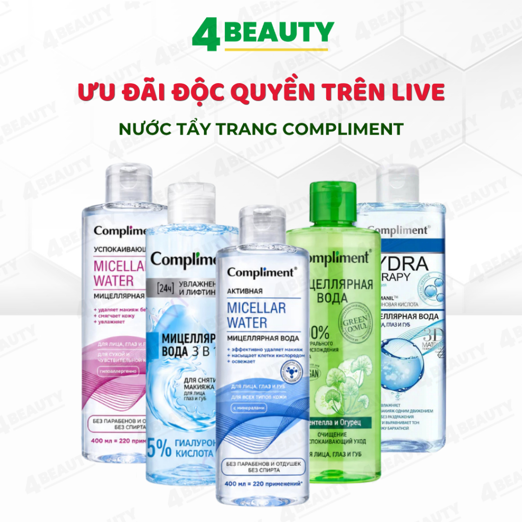 [LIVE] Nước Tẩy Trang Compliment Micella Water - dành cho da mụn, nhạy cảm 400ml - 4Beauty
