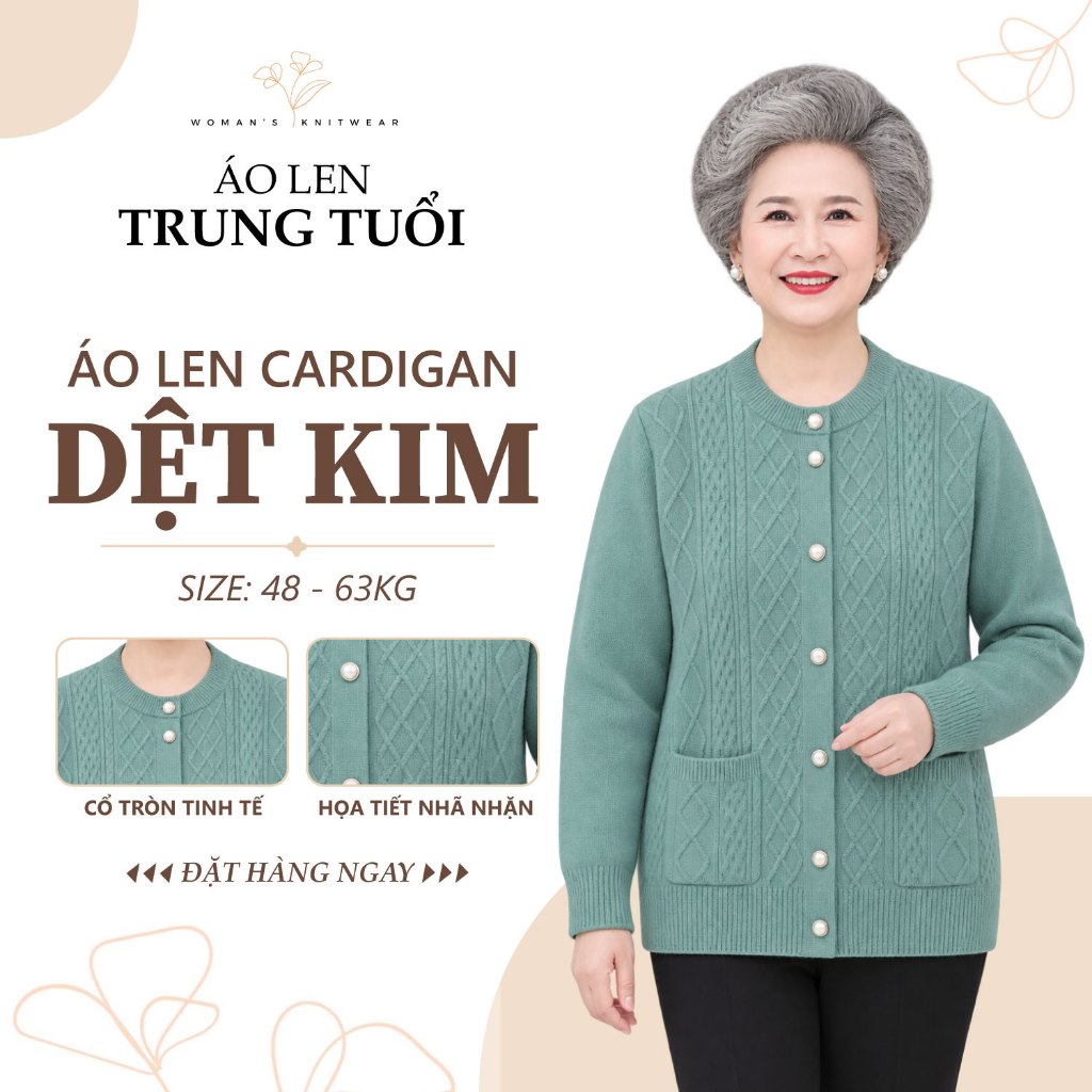Áo khoác trung niên nữ Cardigan cho mẹ cho bà AB04, vải dày dặn, thấm hút mồ hôi